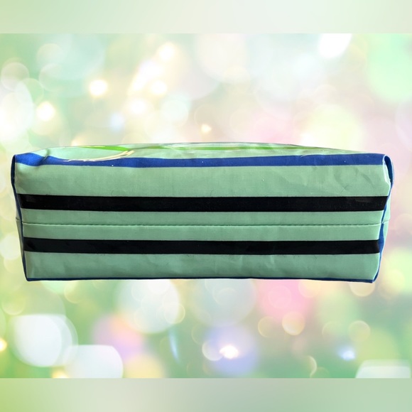 TORY BURCH NEW MAKEUP COSMETIC BAG MINT STRIPE ZIP TOP CHRISTMAS Day gift - Picture 6 of 8